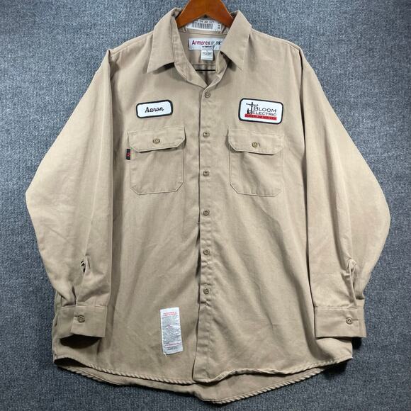 Armorex FR Button Up Work Shirt Men's XL Beige Long Sleeve Chest Pockets READ - Picture 1 of 13
